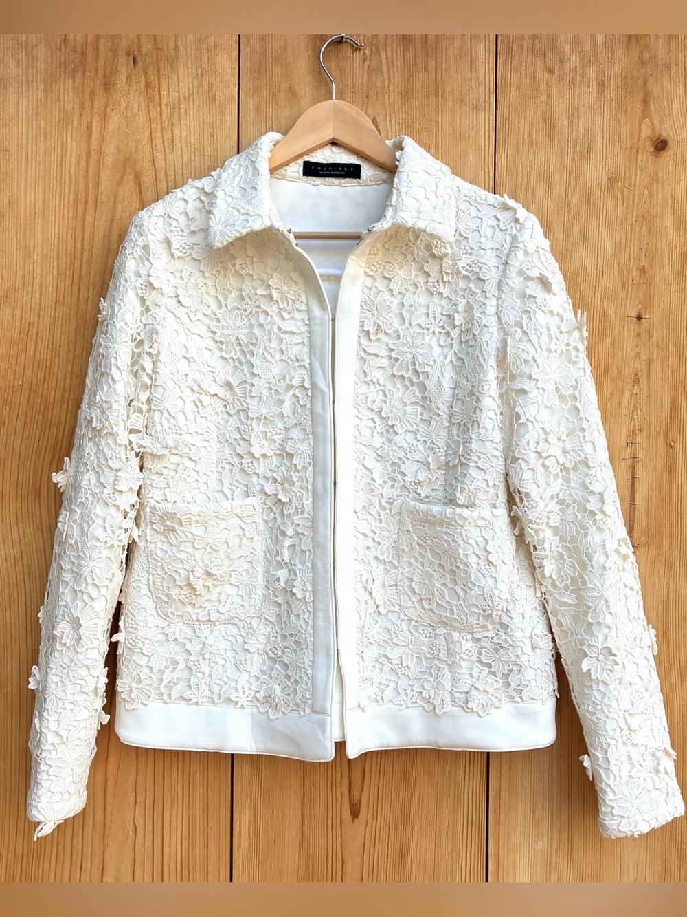 Simona Barbieri Twin Set Vintage Appliqué Ivory Jacket Sz Large